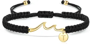 Initial Bracelet Inspirational Gifts for Women Gold Wave Bracelet with A-Z Initial Charm Braided Bracelets Encouragement Spiritual Thoughtful Cheer Up Birthday Gifts for Women Teens Jewelry