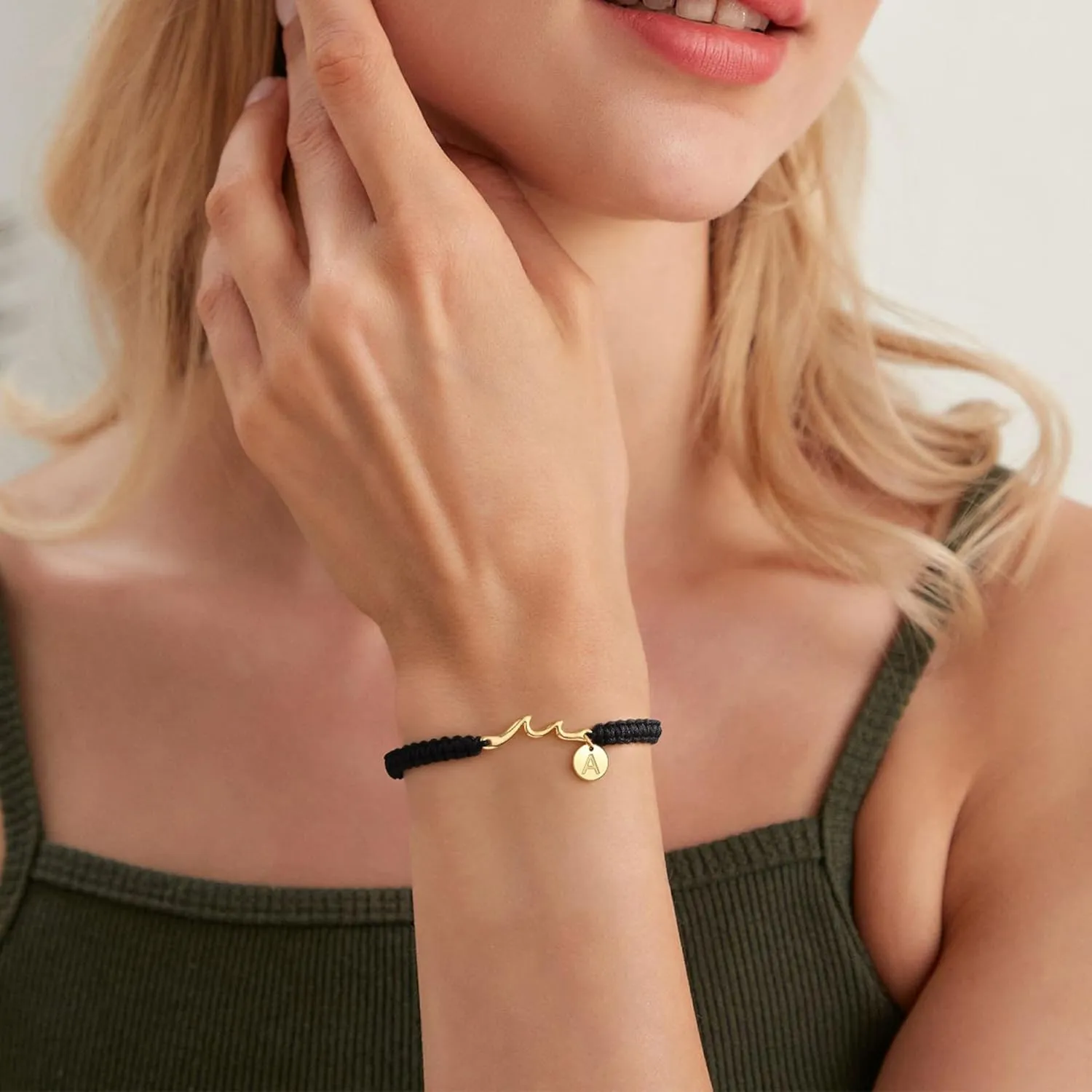 Initial Bracelet Inspirational Gifts for Women Gold Wave Bracelet with A-Z Initial Charm Braided Bracelets Encouragement Spiritual Thoughtful Cheer Up Birthday Gifts for Women Teens Jewelry