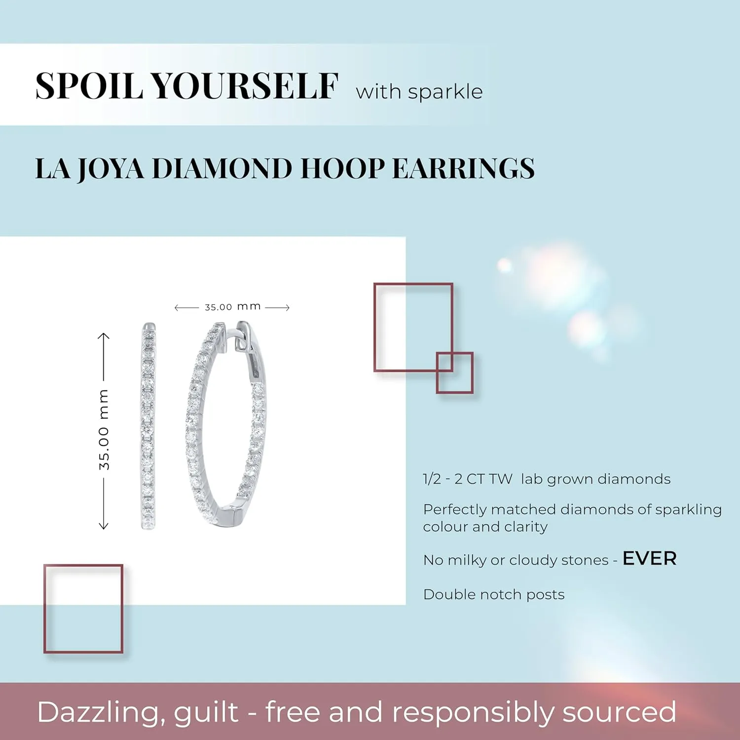 Inside Out Diamond Hoop Earrings for Women | White and Yellow Gold Plated Real 925 Sterling Silver 1/2-2 CT. TW. Lab Grown Diamond Earrings for Women