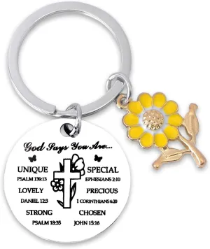 Inspirational Christian Easter Gifts Sunflower Keychain for Women Men Sunflower Lover Birthday Christmas Gift Religious Baptism for Women Bible Verse Confirmation Gifts for Priests Catholic Friends