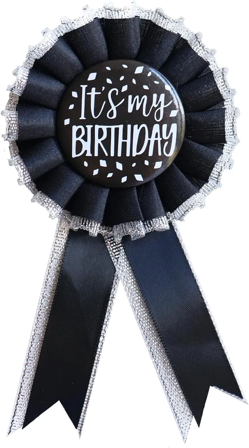 It's My Birthday Tinplate Badge - Black & White Happy Birthday Badge Pins for Women & Men - Party Decorations