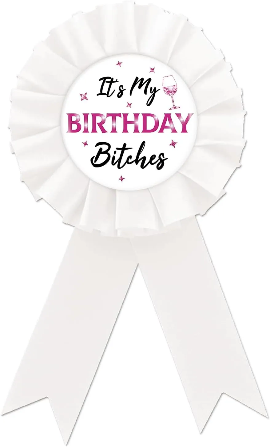 It's My Birthday Tinplate Badge Pin, Happy Birthday Button Pin, Funny Birthday White Rosette Badge Pin for Boys and Girls, Brooch Buttons for 18th/21st/30th Birthday Party