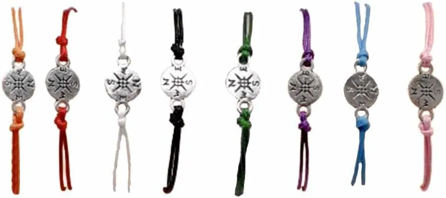 JczR.Y 8 Pcs Compass Bracelet Inspirational Graduation Bracelet Adjustable Wax Thread Woven Rope Friendship Couple Bracelet for Women Fashion Jewelry Gifts