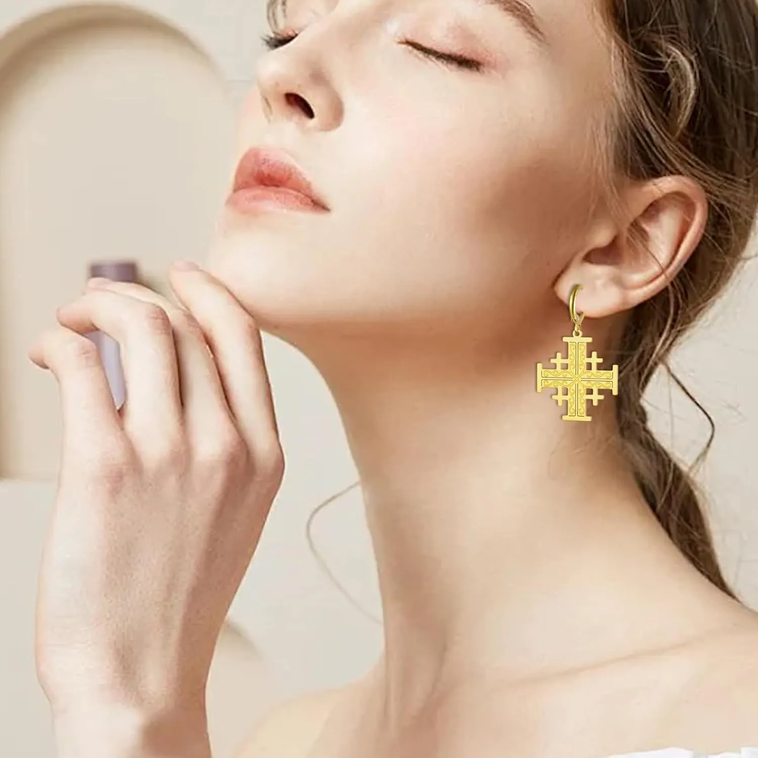 Jerusalem Crusaders Cross Earrings Crusaders Knights Templar Cross Earrings Medallion Disc Greek Religious Jewelry Prayer Statement Baptism Gift Women Men