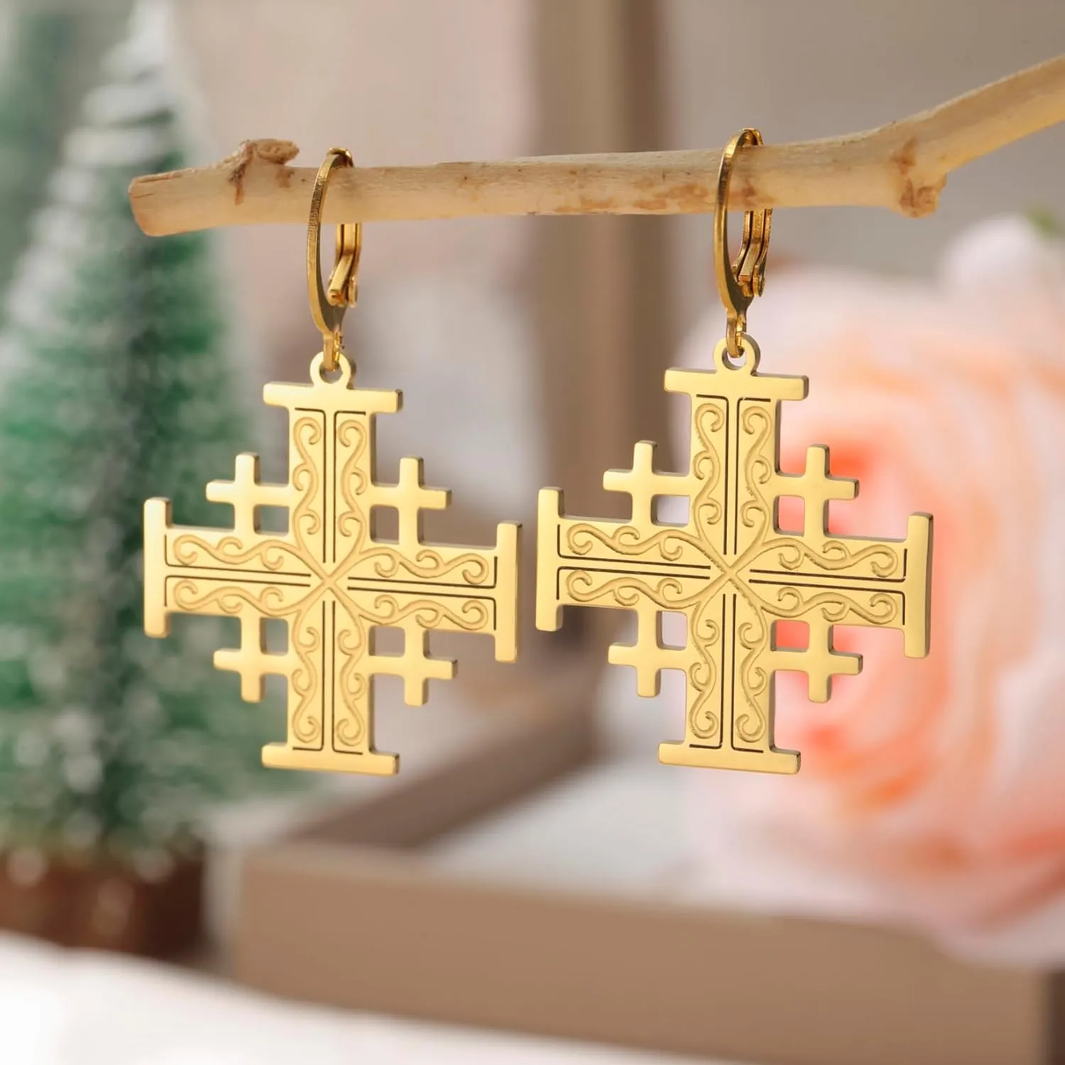 Jerusalem Crusaders Cross Earrings Crusaders Knights Templar Cross Earrings Medallion Disc Greek Religious Jewelry Prayer Statement Baptism Gift Women Men