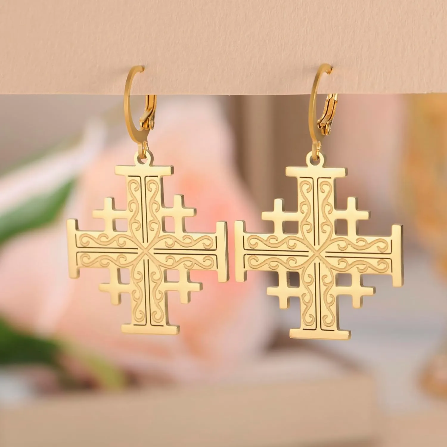 Jerusalem Crusaders Cross Earrings Crusaders Knights Templar Cross Earrings Medallion Disc Greek Religious Jewelry Prayer Statement Baptism Gift Women Men