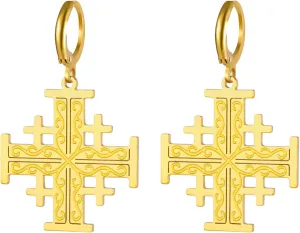 Jerusalem Crusaders Cross Earrings Crusaders Knights Templar Cross Earrings Medallion Disc Greek Religious Jewelry Prayer Statement Baptism Gift Women Men