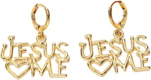 Jesus Love Me Heart Earrings For Men Women Gold Color Christ Savior Redeemer Deliverer Earrings Jewelry