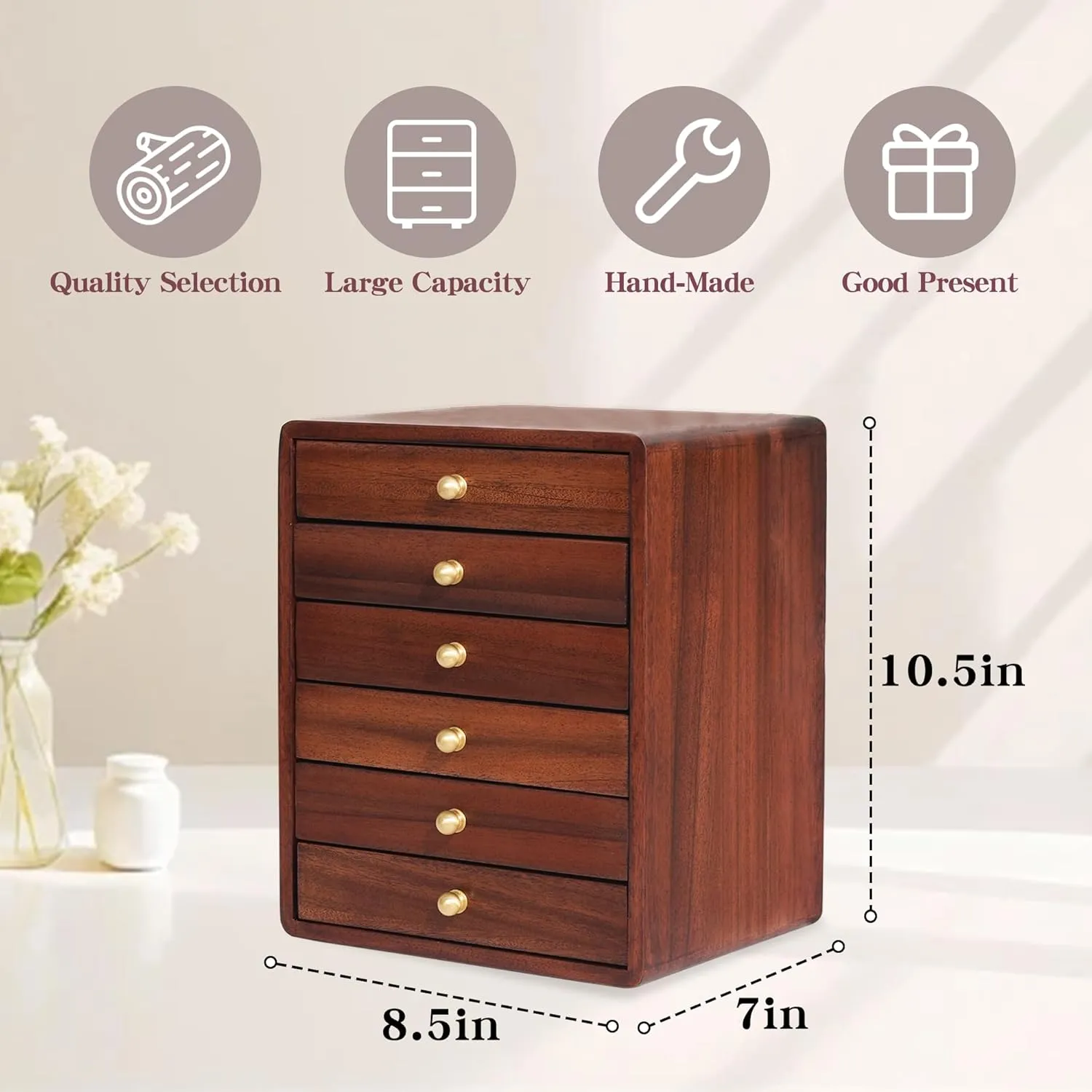 Jewelry Box for Women Girls, Wooden Jewelry Box Organizer Functional With Drawers, 6 Layers Jewelry Storage Organizer for Earring, Ring, Necklace, Bracelets