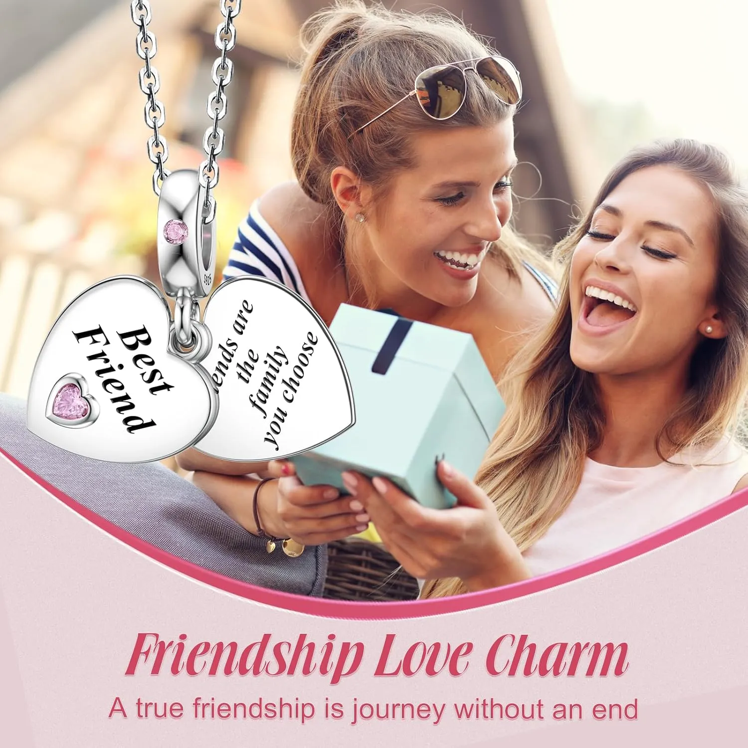 JIAYIQI Mother Sister Daughter Wife Charms Fit Charms Bracelet Necklace with Double Heart Love Charms 925 Sterling Silver Beads for Women Jewelry