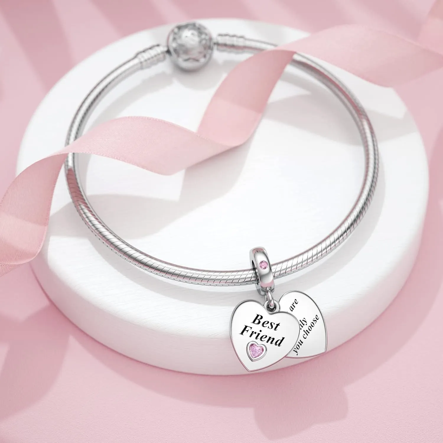 JIAYIQI Mother Sister Daughter Wife Charms Fit Charms Bracelet Necklace with Double Heart Love Charms 925 Sterling Silver Beads for Women Jewelry