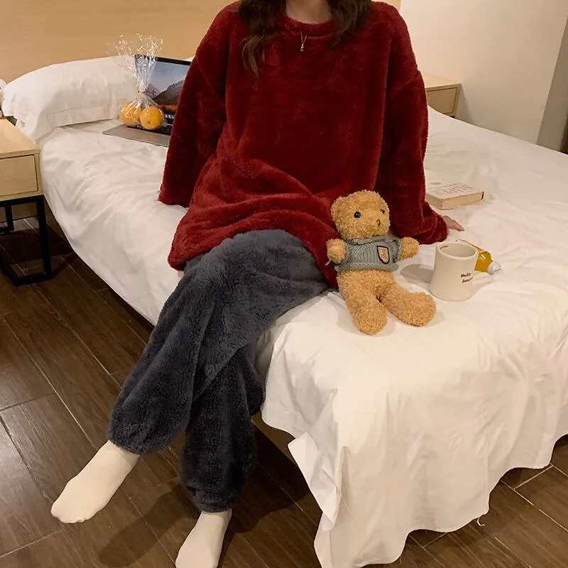 Joskaa Thanksgiving Gift 2024 Spring New Fashion Comfortable Pajamas Women Thickened Simple Loose Warm Outer Wear Home Clothes Suit Fashion Clothes