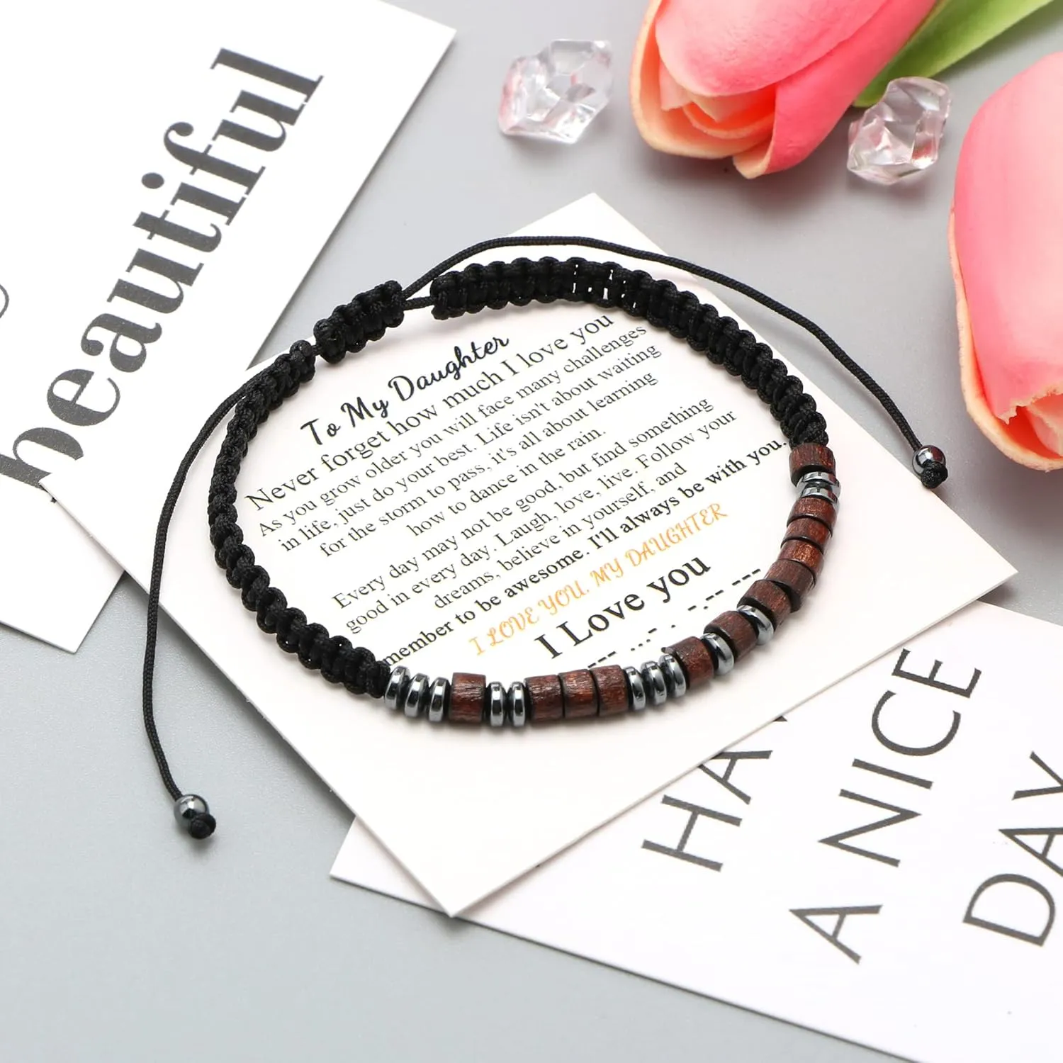 JoycuFF Morse Code Bracelets for Women Men Anniversary Birthday Gifts for Best Friend Mom Daughter Granddaughter Son Boyfriend Girlfriend Husband Wrap Strand Wood Bracelet