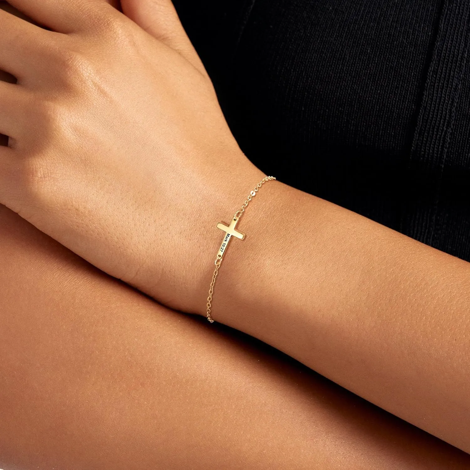 JSJOY Cross Bracelets for Women Dainty Gold Religious Cross Bracelet Christian Jewelry Confirmation Gifts for Her Easter Baptism Inspirational Engraved Bible Verse Bracelet