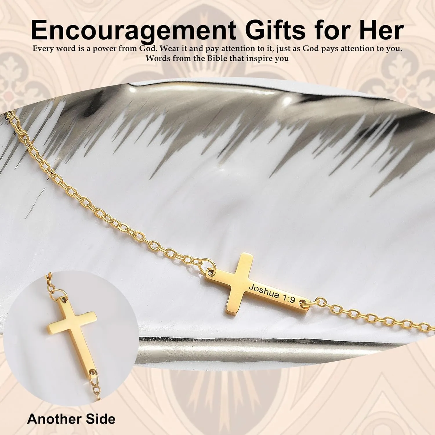 JSJOY Cross Bracelets for Women Dainty Gold Religious Cross Bracelet Christian Jewelry Confirmation Gifts for Her Easter Baptism Inspirational Engraved Bible Verse Bracelet