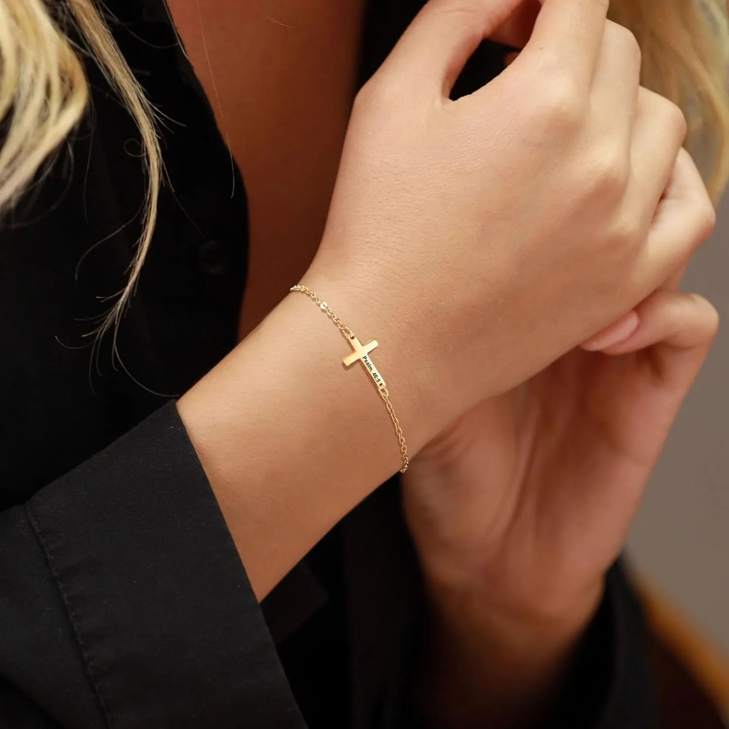 JSJOY Cross Bracelets for Women Dainty Gold Religious Cross Bracelet Christian Jewelry Confirmation Gifts for Her Easter Baptism Inspirational Engraved Bible Verse Bracelet