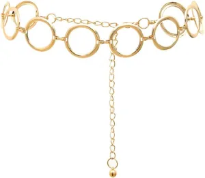 Juland Alloy Waist Chain Body Chain for Women Waist Belt Belly Chain Adjustable Body Harness for Jeans Dresses  Gold Ring Buckle 0413