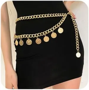 JWICOS Waist Chain Belt Chunky Link Belts Gold Layered Tassel Belly Chain Adjustable Body Chain Accessories for Women