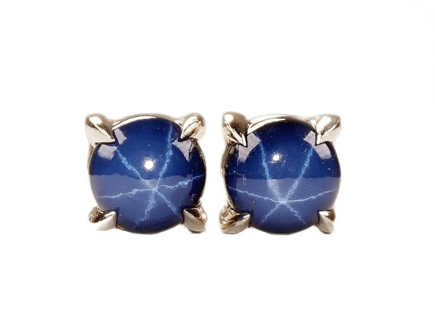 Kate Jewelry 6mm Created Blue Star Sapphire 925 Sterling Silver Stud Earrings September Birthstone, S92