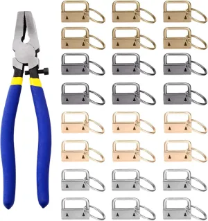 Key Fob Hardware Keychain Hardware Set Includes 1" 4 Color Keychain Hardware with Key Rings 24 pcs and Key Fob Glass Running Pliers