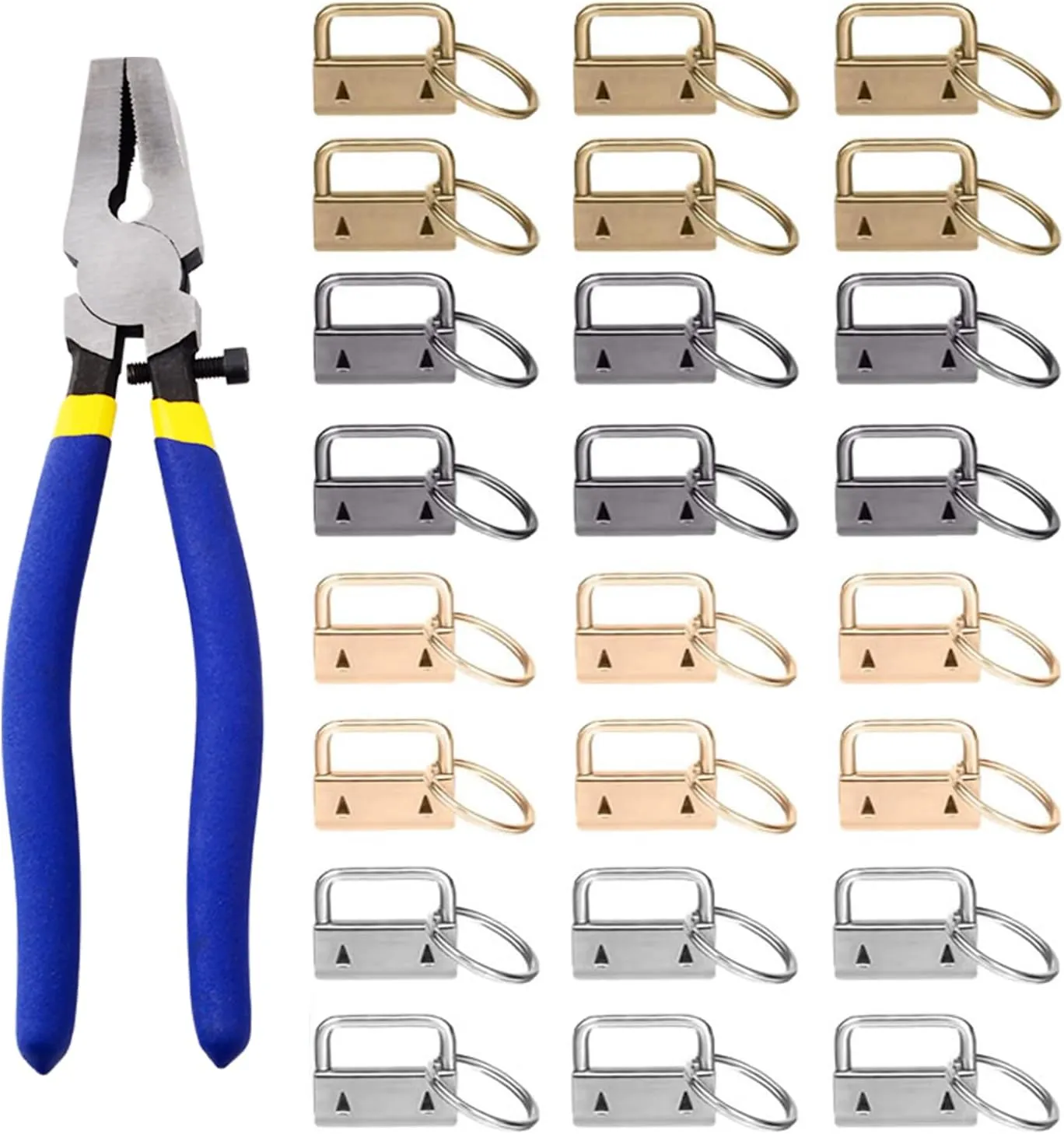 Key Fob Hardware Keychain Hardware Set Includes 1" 4 Color Keychain Hardware with Key Rings 24 pcs and Key Fob Glass Running Pliers