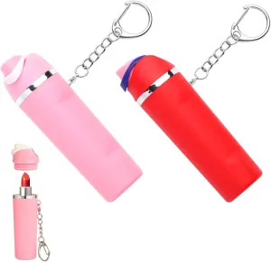 Keychain Lipbalm Holder for Owala, Mini Water Bottle Keychain Chapstick Holder Pink & Red - 2 Pack