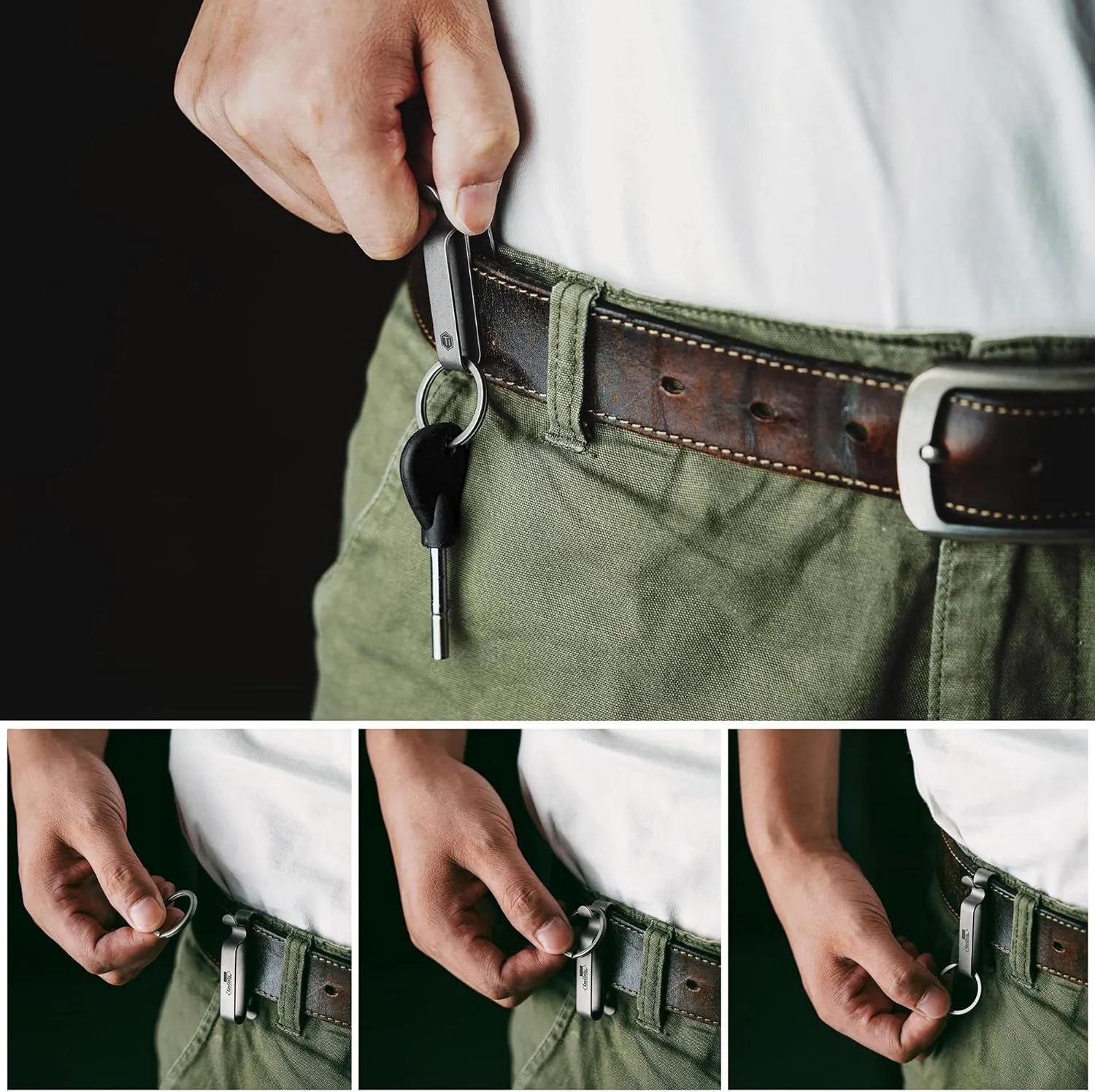 KeyUnity KM00 Titanium Belt Loop Keychain Clip Double Side Quick Release Key Holder with Detachable Key Ring