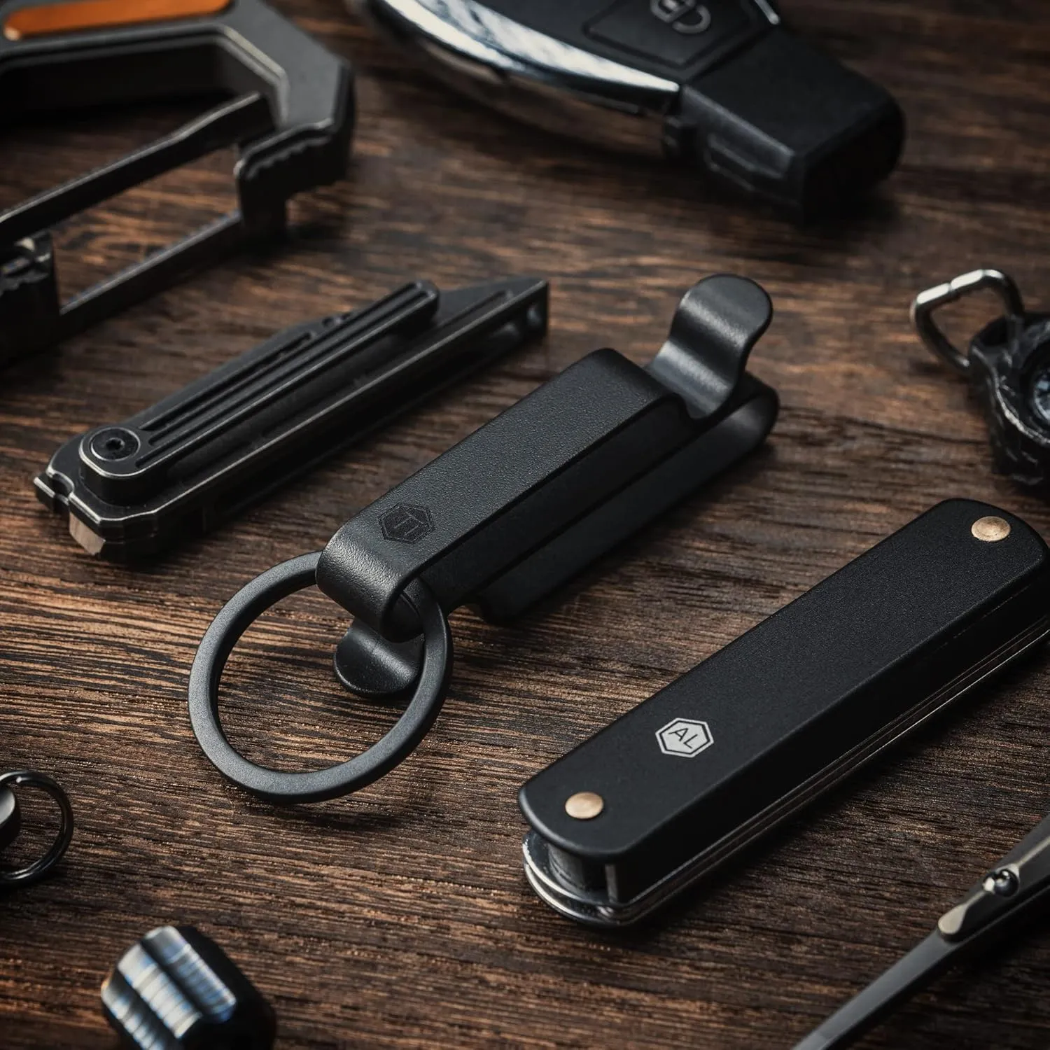 KeyUnity KM00 Titanium Belt Loop Keychain Clip Double Side Quick Release Key Holder with Detachable Key Ring