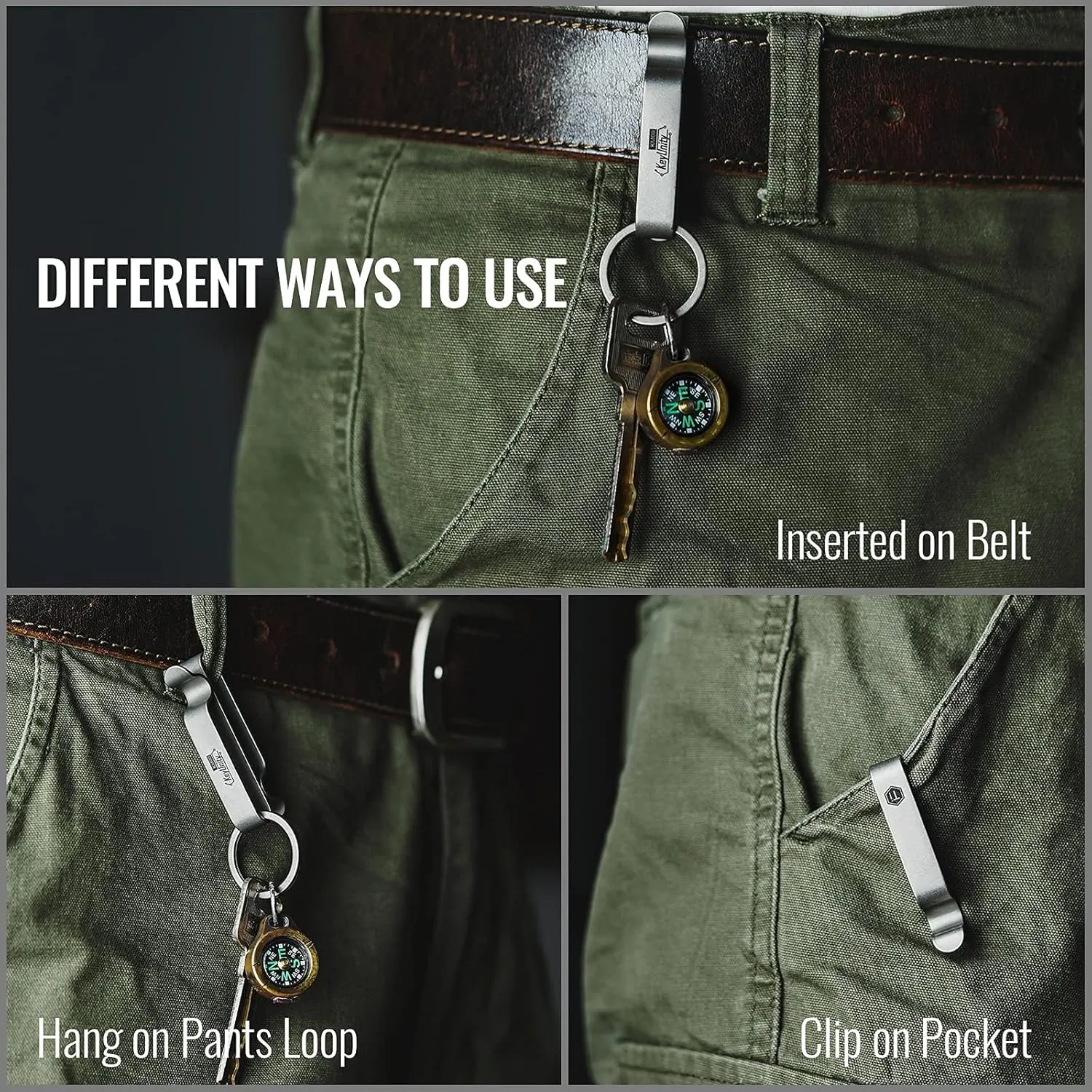 KeyUnity KM00 Titanium Belt Loop Keychain Clip Double Side Quick Release Key Holder with Detachable Key Ring