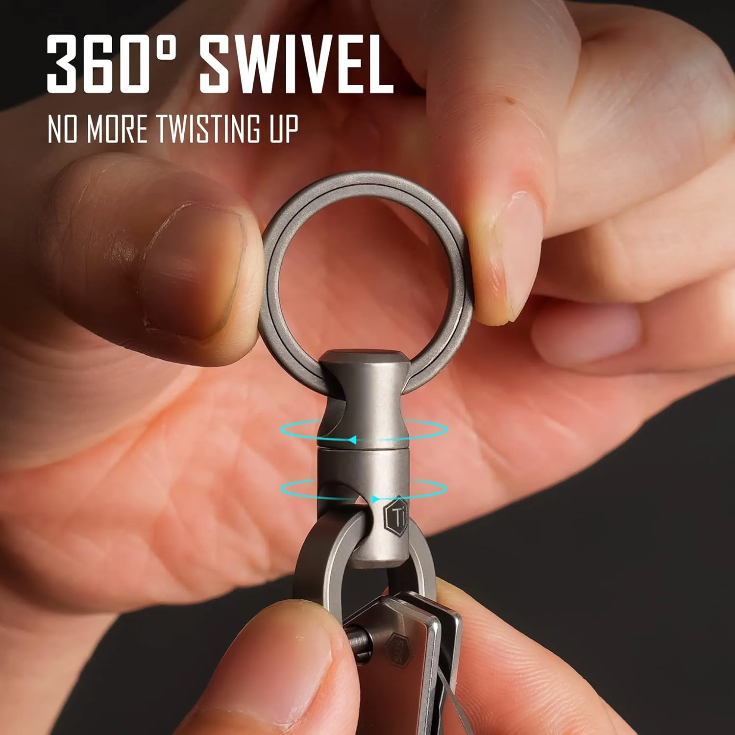 KeyUnity KM13 Swivel Keychain with D Ring Key Shackle, Titanium Rotatable Key Organizer