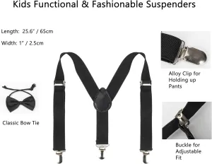 Kids Suspenders Set for Boys Girls Toddlers Adjustable Elastic Belts with Bowtie Clips 2-10Y