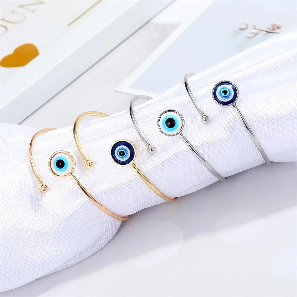 KIFEDSLJ Evil Eye Bracelet Adjustable High Polished Blue Evil Eye Cuff Bangle Bracelet Lucky Kabbalah Protection Bracelet for Women Men Amulet Friendship Jewelry