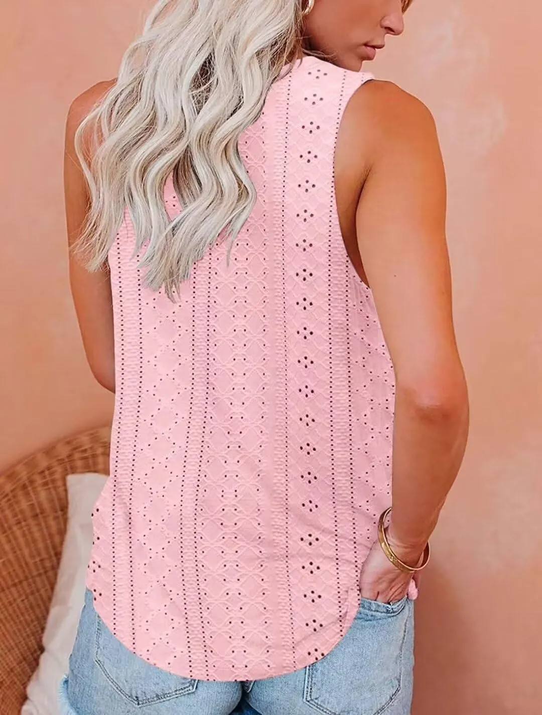 KKJ Womens Tank Tops Eyelet Embroidery Crewneck Sleeveless Going Out Casual Summer Basic Loose Shirts 2025 Fashion Clothes