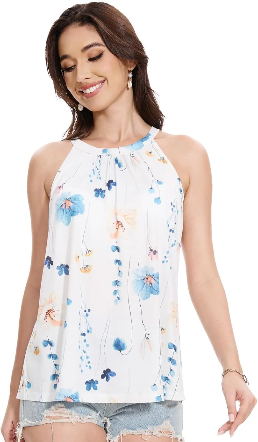 Kniffi Womens Tank Tops with Built in Bra Halter Neck Flowy Sleeveless Tank Tops Loose Fitting Camisole S-XXXL