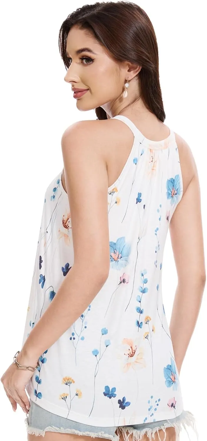Kniffi Womens Tank Tops with Built in Bra Halter Neck Flowy Sleeveless Tank Tops Loose Fitting Camisole S-XXXL