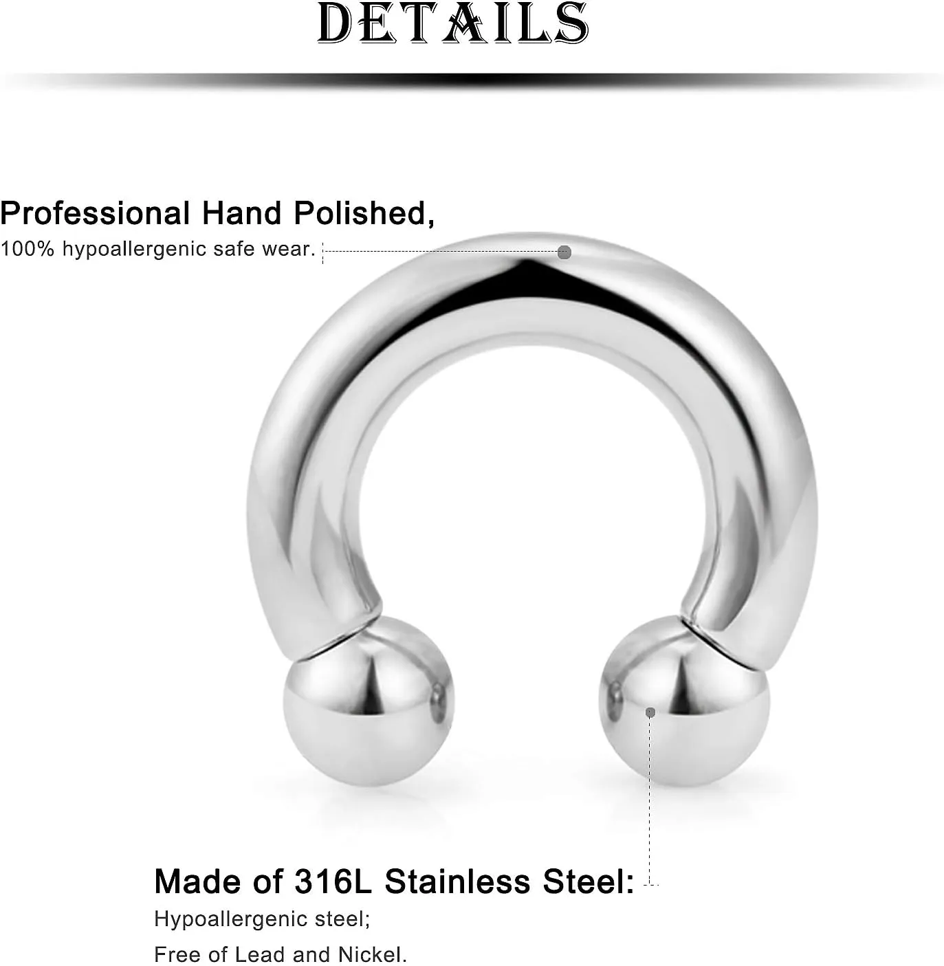 Kridzisw 6G 8G Septum Rings Ear Gauges Earrings 316L Surgical Steel PA Ring Circular Internally Threaded Barbell Horseshoes Body Pierceing Jewelry for Women Men Inner Diameter 12mm 16mm