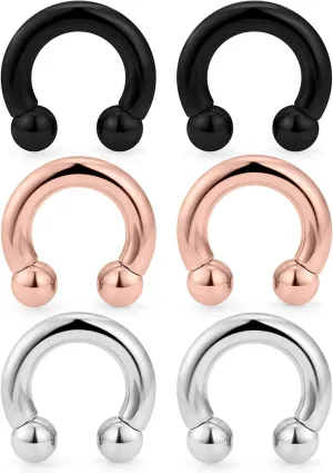 Kridzisw 6G 8G Septum Rings Ear Gauges Earrings 316L Surgical Steel PA Ring Circular Internally Threaded Barbell Horseshoes Body Pierceing Jewelry for Women Men Inner Diameter 12mm 16mm