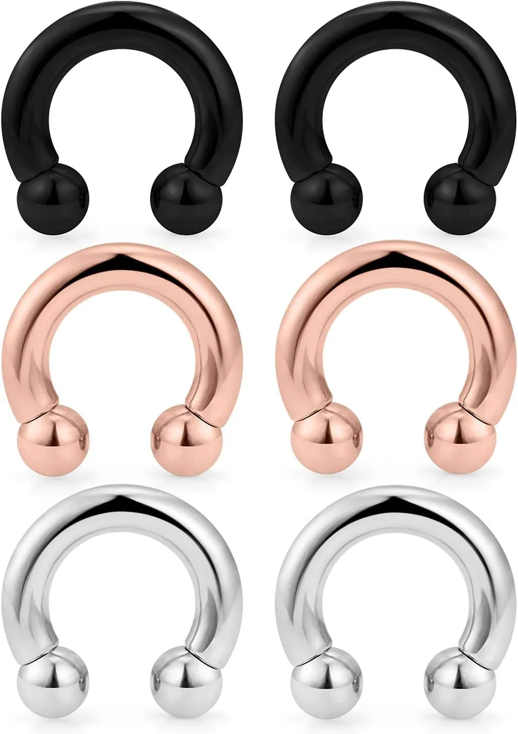 Kridzisw 6G 8G Septum Rings Ear Gauges Earrings 316L Surgical Steel PA Ring Circular Internally Threaded Barbell Horseshoes Body Pierceing Jewelry for Women Men Inner Diameter 12mm 16mm