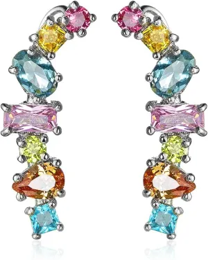 KUYIUIF Collection Crystals Dangle Statement Earrings, Colorful Creative Rhinestone Irregular Shape Earrings, Rhinestone Chandelier Fashion Earrings Hypoallergenic for Women Prom Party (Platinum)