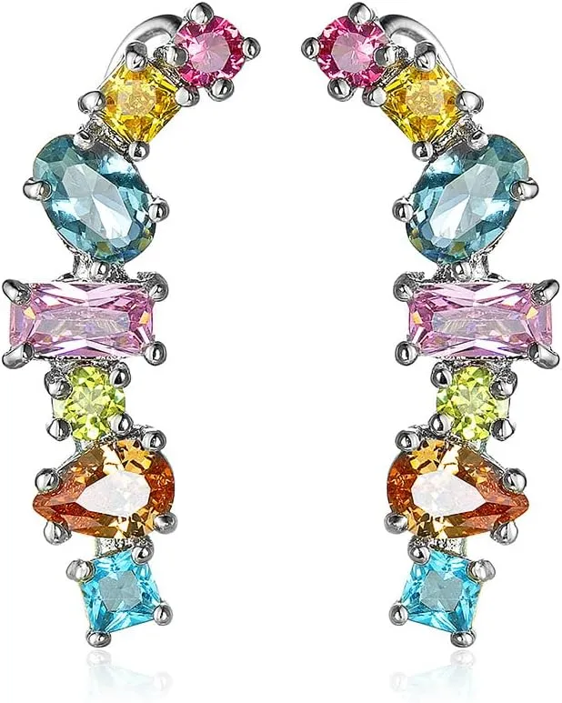 KUYIUIF Collection Crystals Dangle Statement Earrings, Colorful Creative Rhinestone Irregular Shape Earrings, Rhinestone Chandelier Fashion Earrings Hypoallergenic for Women Prom Party (Platinum)