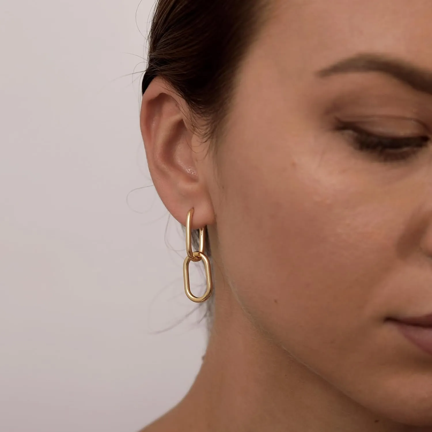 Kyerlyn Dainty Paperclip Huggie Hoop Earrings 14K Gold Plated Chunky Chain Link Earrings Simple Cable Link Earrings for Women