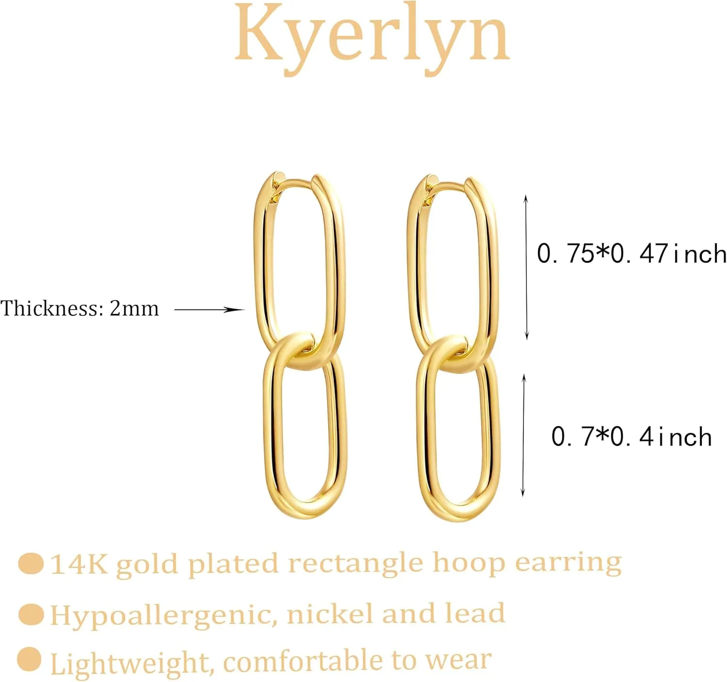 Kyerlyn Dainty Paperclip Huggie Hoop Earrings 14K Gold Plated Chunky Chain Link Earrings Simple Cable Link Earrings for Women