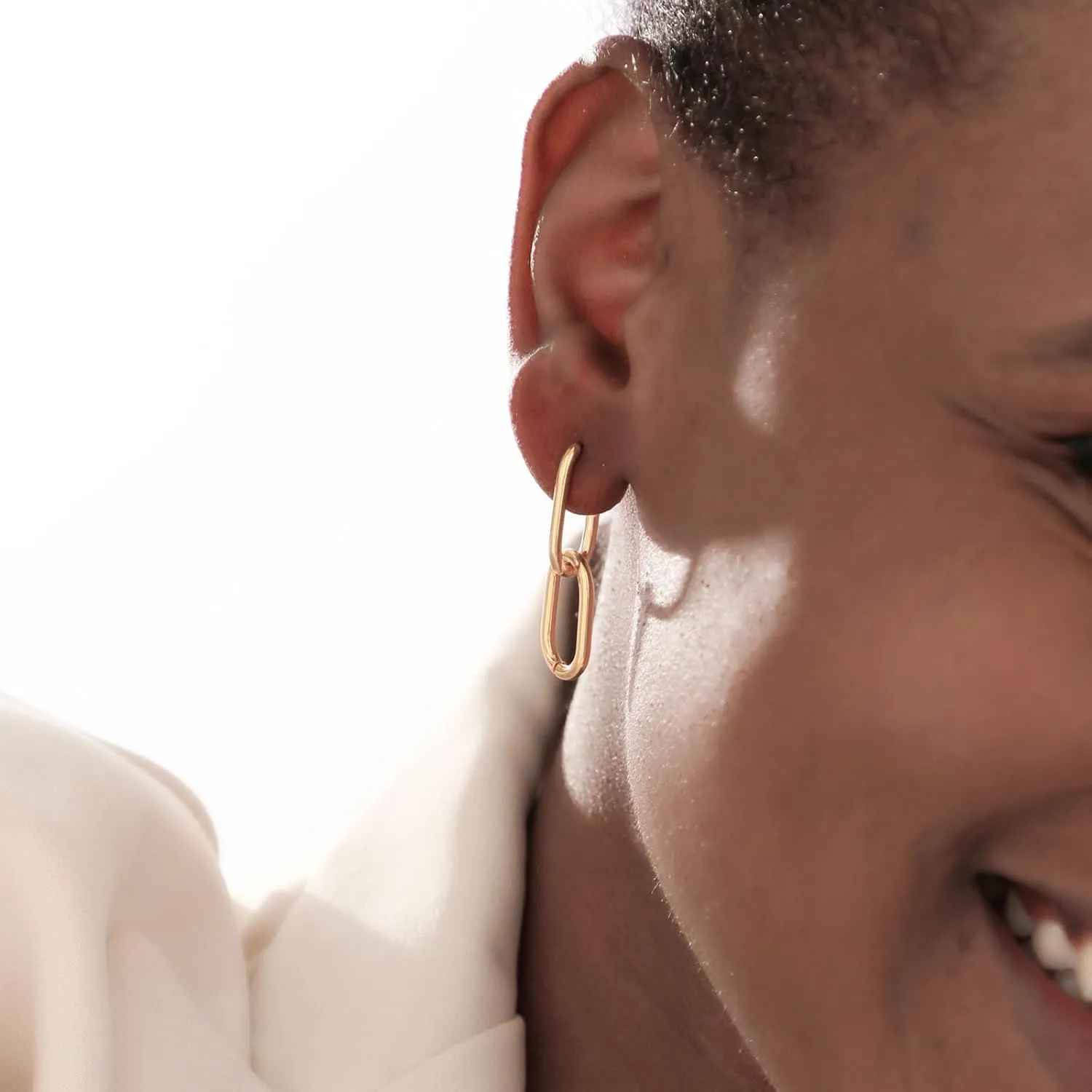 Kyerlyn Dainty Paperclip Huggie Hoop Earrings 14K Gold Plated Chunky Chain Link Earrings Simple Cable Link Earrings for Women