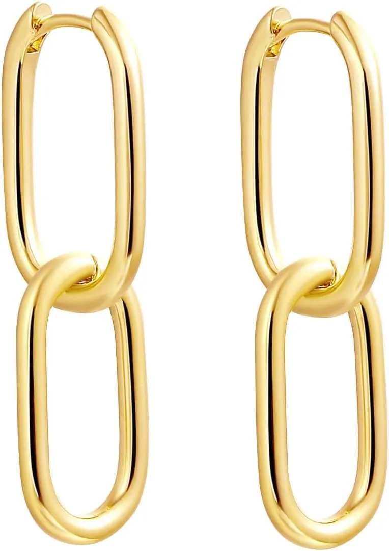 Kyerlyn Dainty Paperclip Huggie Hoop Earrings 14K Gold Plated Chunky Chain Link Earrings Simple Cable Link Earrings for Women