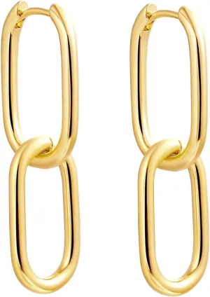 Kyerlyn Dainty Paperclip Huggie Hoop Earrings 14K Gold Plated Chunky Chain Link Earrings Simple Cable Link Earrings for Women