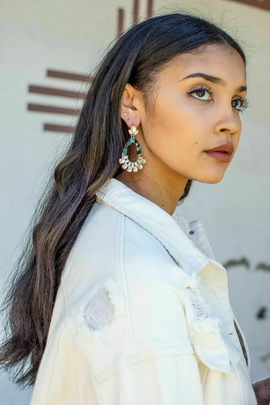L And B Jade Resin Earrings With Rhinestones