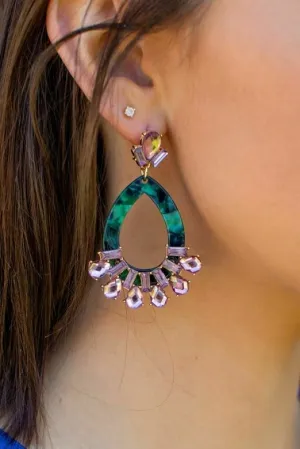 L And B Jade Resin Earrings With Rhinestones