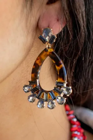 L And B Leopard Resin Earrings With Rhinestones