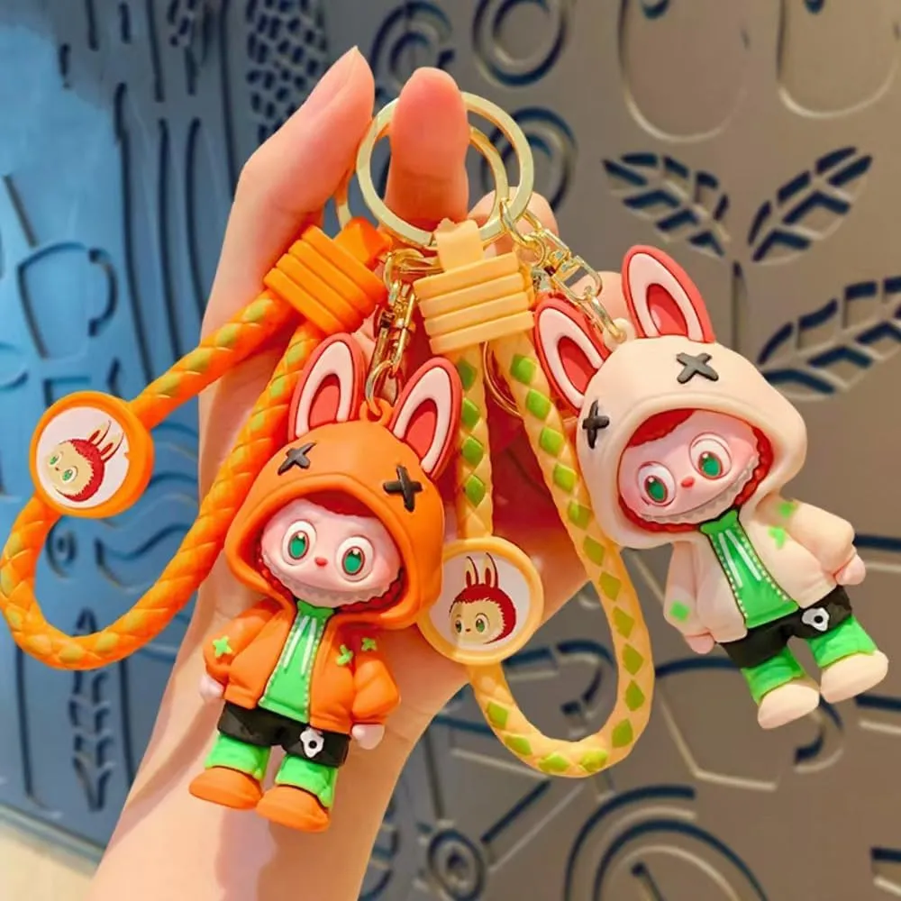 Labubu Keychain, Cute Labubu Doll Wristlet Accessories Kawaii Labubu Monsters Decoration Chain Bag Charm Gift for Women