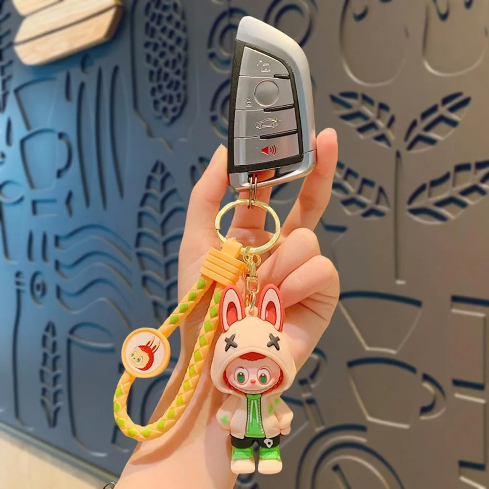Labubu Keychain, Cute Labubu Doll Wristlet Accessories Kawaii Labubu Monsters Decoration Chain Bag Charm Gift for Women